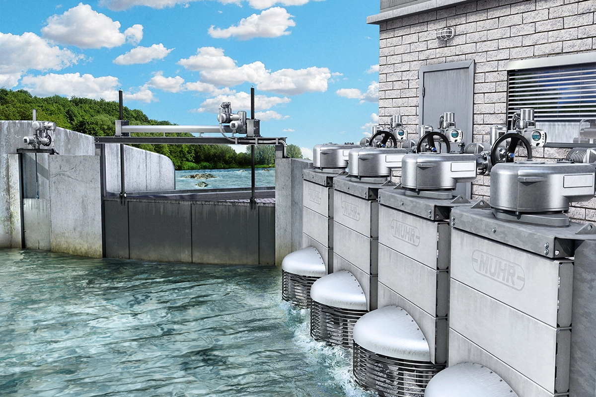 Abstract image showing water valves, with blue sky in background